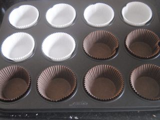2、巧克力杯子蛋糕,将纸托放进模具里面，这样就不用刷油了