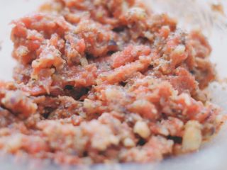 9、奇亚籽牛肉饼,然后就用力搅拌～搅拌至起筋即可（喜欢松散一些的肉饼搅拌均匀即可）