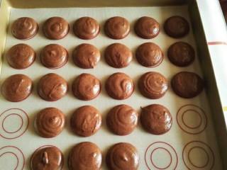 9、法式法芙娜可可马卡龙,挤到马卡龙硅胶垫上面。