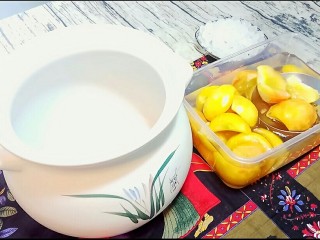 6、自制桃罐头,油桃泡好后,沥水,捞到锅里。