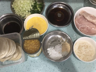 1、玉米鸡肉饺子,准备以上材料