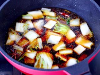 9、白菜豆腐粉条,锅中倒入适量的清水。