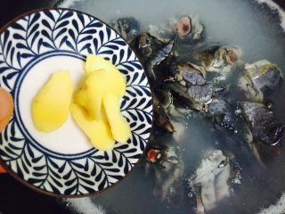 4、黄芪乌鸡汤,放入姜片