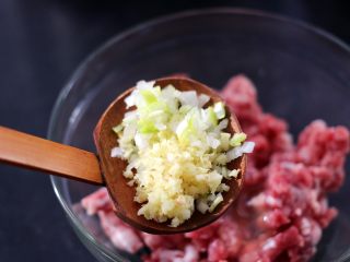 5、手工肉丸萝卜丝煲,加入切碎末的葱姜