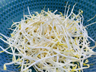 6、韭菜炒豆芽,倒在沥水盆里，沥干水；