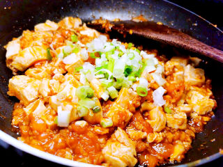 15、西红柿炒豆腐,加入葱花