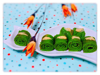 16、菠菜蛋卷,菠菜蛋卷，成品图。