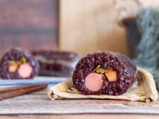 17、紫糯米瓷饭团,切开看看~完美!