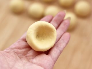 9、小鸡窝窝头,用手指在底部捅出一个洞,我捅的洞大,是因为这样蒸熟后,可以放入喜欢的食材吃。