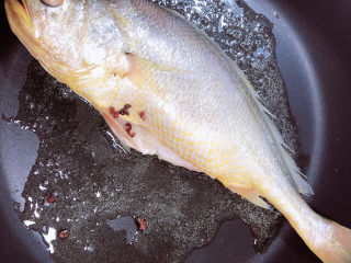 6、酱焖黄花鱼,放入黄花鱼煎一下。