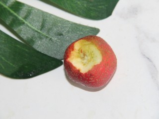 2、自制山楂罐头,用刀把山楂头和尾挖掉