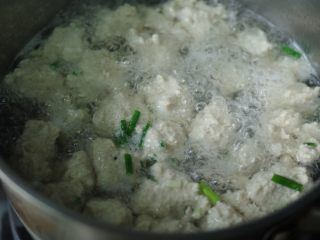 10、肉丸瓠子汤,用勺子挖取肉丸放入开水中，这阶段持续大火，直到肉丸加完。烧开后转小火焖十五分钟。