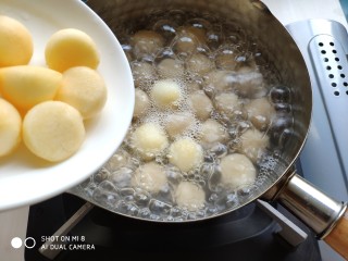 14、蜂蜜苹果糯米圆,这时就可以倒入挖好的苹果球。