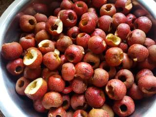 2、美味山楂糕,2.用去核器把核去掉。