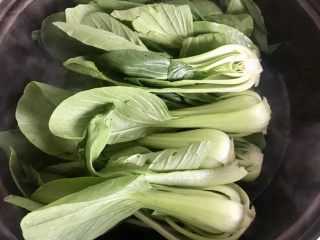 7、蒜香蚝汁青菜,将洗切好的青菜放入开水中焯熟