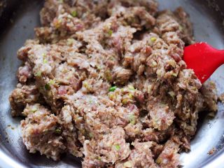 10、香炸猪肉豆腐丸子,把所有的调料和肉馅顺时针方向搅拌上劲。
