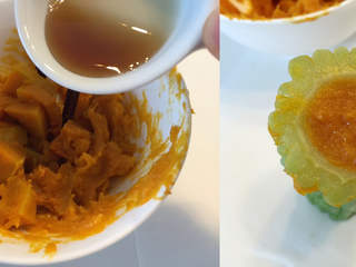 8、紫薯南瓜苦瓜圈,南瓜泥苦瓜圈做法同上