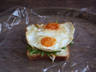 9、蒸烤鸡胸时蔬三明治（便携美食）,放上煎好的鸡蛋。