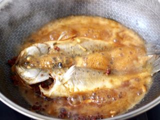 11、啤酒酱焖海鲈鱼,大火烧开后，转中火继续慢慢炖煮至汤汁浓稠时。