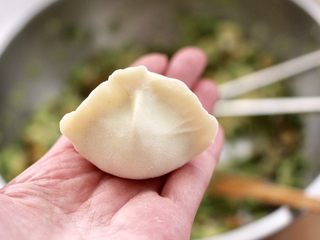 14、黄瓜青口肉鸡蛋饺子,包成自己喜欢的样子即可。