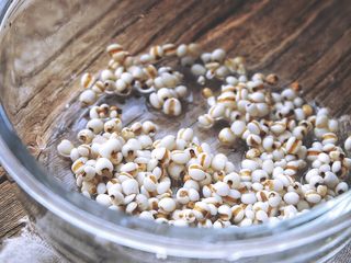 1、滋阴抗老 紫薯银耳粥,薏米洗净