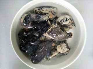 5、当归黄芪红枣乌鸡????汤,去浮沫洗干净把乌鸡泡水里
