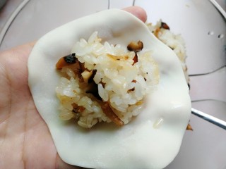 17、糯米烧麦(饺子皮版),放入糯米馅