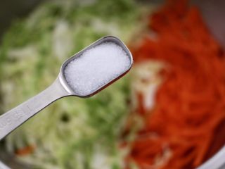 5、包菜虾皮菜团子,加入适量盐调味。