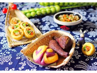 19、金玉窝窝头+虾酱鸡蛋小炒,再配上双薯花卷和双薯????