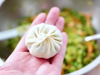 13、萝卜牛肉酱小笼包,包成圆形小包子即可。