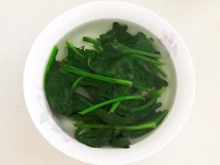 6、杂蔬火腿羊汤,把焯好的菠菜捞出来用冷水过凉