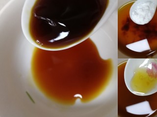 14、千张包肉,调汁；一勺生抽，一勺蚝油，一小勺淀粉搅拌均匀，放入半勺香油。