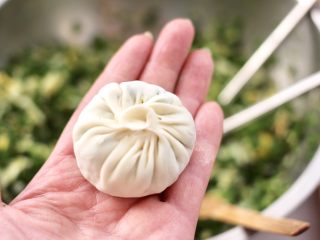 12、荠菜鸡蛋虾皮蒸包,收口，包成自己喜欢的模样即可。