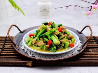 9、蒜香花肉小苔菜,成品一