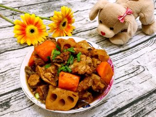 13、高压锅版～莲藕胡萝卜炖排骨,上桌喽，引来小汪汪????一只????