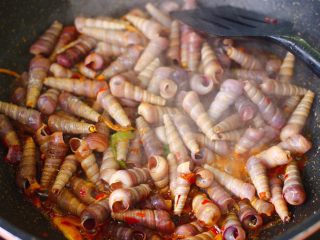 12、辣爆锥螺,大火继续翻炒片刻。