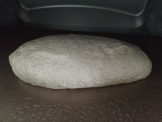 12、黑芝麻全麦核桃红枣软欧包~~安安原创,把收口反过来，放在烤盘上，如果有发酵藤篮的可以把藤篮里筛一层高粉，再把多余的高粉磕掉，把欧包正面向下????放入藤篮帮助发酵，????我有藤篮，但是没用，回头做了放藤篮里再补拍照片好啦；