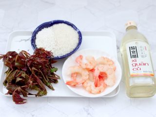1、香椿红虾饭团,首先备齐所有的食材。