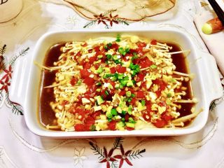 24、晨游百花林,朱朱兼白白➕剁椒蒜蓉蒸金针菇,成品