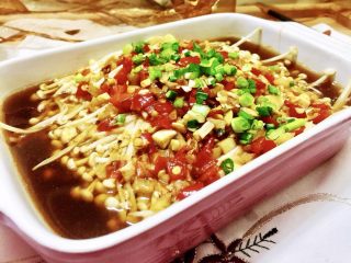 26、晨游百花林,朱朱兼白白➕剁椒蒜蓉蒸金针菇,金针菇十分入味,鲜美无比,阿晨超级爱,宝宝们也快来试试吧????