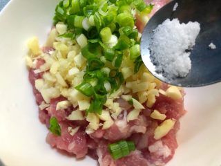 8、香菇酿肉,放入1g盐