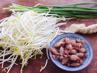 1、海兔绿豆芽小炒,首先备齐所有的食材。