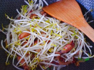 8、海兔绿豆芽小炒,放入洗净的绿豆芽,继续大火翻炒片刻。