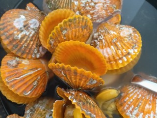 8、韭菜炒扇贝,待水开,放入扇贝,壳开了即可捞出(约20秒)