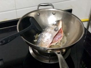 8、家常鲤鱼炖豆腐➕ 藕花风细鲤鱼肥,热锅后,倒入适量食用油,油热,放入鲤鱼