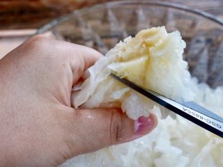 5、牛奶杏仁银耳,剪掉根部，撕成小朵，备用