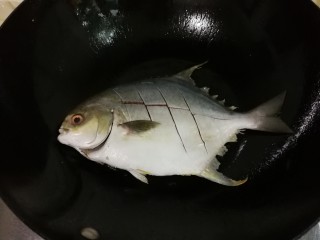 5、生抽金昌鱼,热锅热油放入金昌鱼中火煎金黄