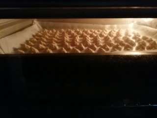 9、香蕉溶豆,挤溶豆的时候同时100度预热烤箱，挤好后立即送入烤箱中层100度烘烤60分钟左右