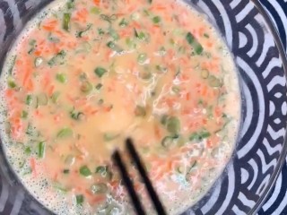 2、早餐鸡蛋饼,如图搅拌成面糊
