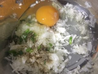 2、香煎萝卜丝饼,2️⃣ 再加入一个鸡蛋和适量盐，搅拌均匀。